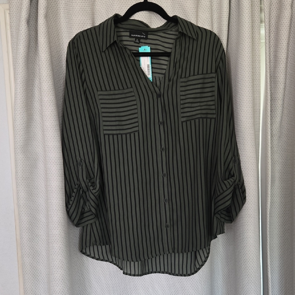 Stylish Dark Green Striped Button Down Shirt